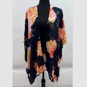 Maurices Kimono Women One Size NEW Blue Orange Floral Sheer ShortSleeve Cardigan